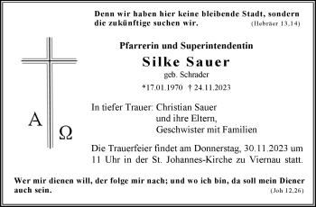 Traueranzeige von Silke Sauer von Südthüringer Presse