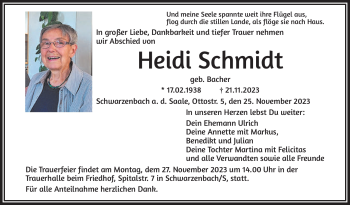 Traueranzeige von Heidi Schmidt von Frankenpost