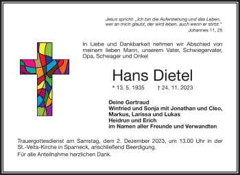 Traueranzeige von Hans Dietel von Frankenpost