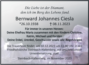 Traueranzeige von Bernward Johannes Ciesla von Südthüringer Presse