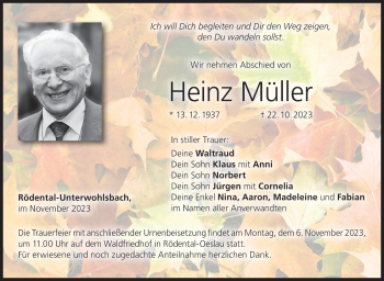Traueranzeige von Heinz Müller von Neue Presse Coburg