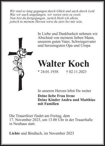 Traueranzeige von Walter Koch von Südthüringer Presse