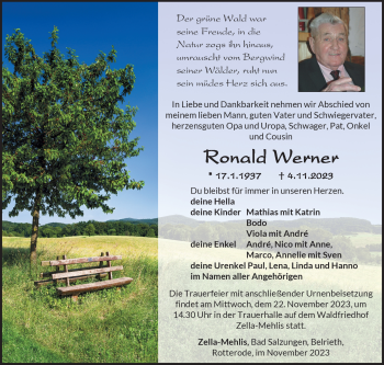 Traueranzeige von Ronald Werner von Südthüringer Presse