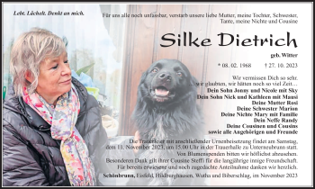 Traueranzeige von Silke Dietrich von Südthüringer Presse