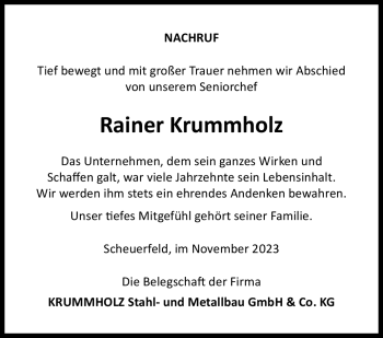 Traueranzeige von Rainer Krummholz von Neue Presse Coburg