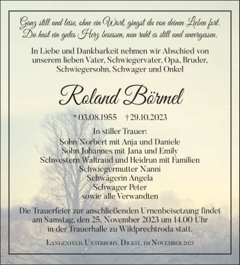 Traueranzeige von Roland Börmel von Südthüringer Presse