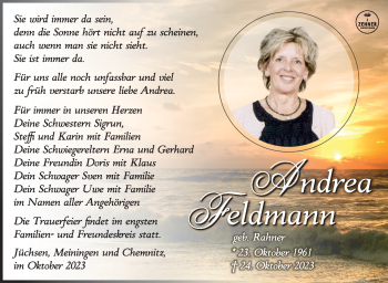 Traueranzeige von Andrea Feldmann von Südthüringer Presse