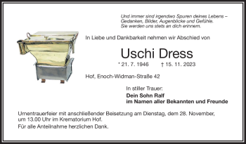 Traueranzeige von Uschi Dress von Frankenpost