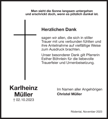 Traueranzeige von Karlheinz Müller von Neue Presse Coburg
