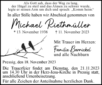 Traueranzeige von Michael Riethmüller von Neue Presse Coburg
