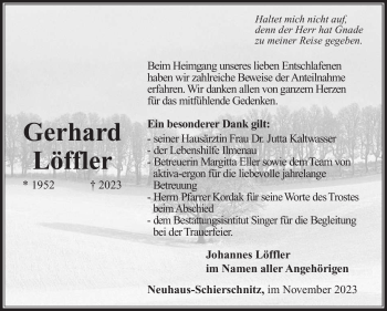 Traueranzeige von Gerhard Löffler von Südthüringer Presse
