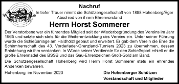 Traueranzeige von Horst Sommerer von Frankenpost