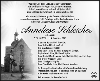 Traueranzeige von Anneliese Schleicher von Südthüringer Presse