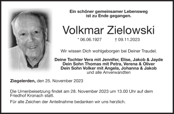 Traueranzeige von Volkmar Zielowski von Neue Presse Coburg