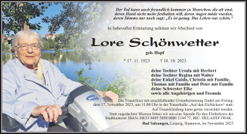 Traueranzeige von Leonore Schönwetter von Südthüringer Presse