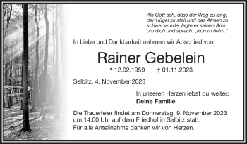 Traueranzeige von Rainer Gebelein von Frankenpost