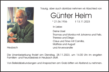 Traueranzeige von Günter Heim von Neue Presse Coburg