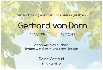 Traueranzeige von Gerhard von Dorn von Frankenpost
