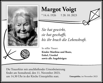 Traueranzeige von Margot Voigt von Südthüringer Presse