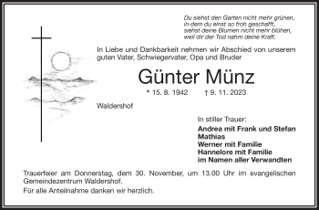 Traueranzeige von Günter Münz von Frankenpost
