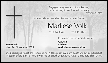Traueranzeige von Marliese Volk von Neue Presse Coburg