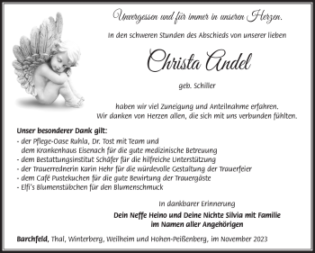 Traueranzeige von Christa Andel von Südthüringer Presse