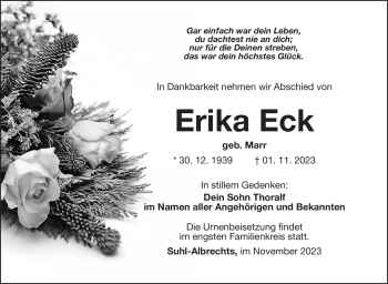 Traueranzeige von Erika Eck von Südthüringer Presse