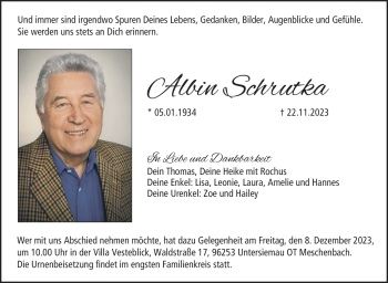 Traueranzeige von Albin Schrutka von Neue Presse Coburg