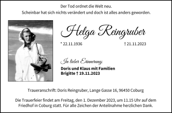 Traueranzeige von Helga Reingruber von Neue Presse Coburg