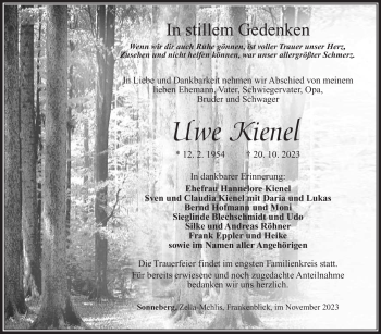 Traueranzeige von Uwe Kienel von Südthüringer Presse