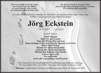 Traueranzeige von Jörg Eckstein von Südthüringer Presse