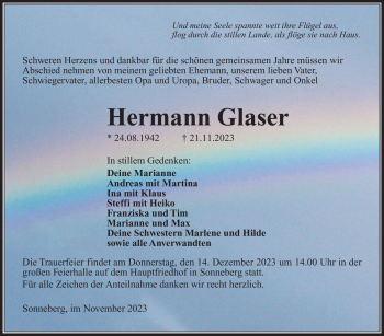 Traueranzeige von Hermann Glaser von Südthüringer Presse