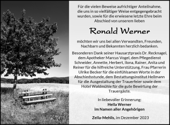 Traueranzeige von Ronald Werner von Südthüringer Presse
