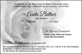 Traueranzeige von Anita Büttner von Neue Presse Coburg