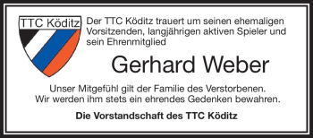 Traueranzeige von Gerhard Weber von Frankenpost