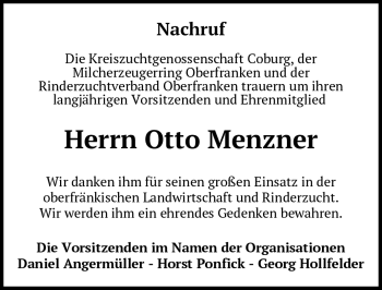 Traueranzeige von Otto Menzner von Neue Presse Coburg
