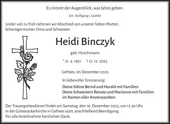 Traueranzeige von Heidi Binczyk von Frankenpost