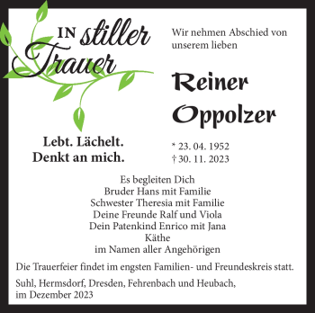 Traueranzeige von Reiner Oppolzer von Südthüringer Presse