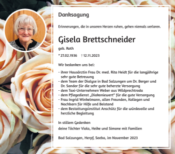 Traueranzeige von Gisela Brettschneider von Südthüringer Presse