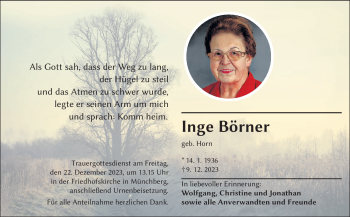 Traueranzeige von Inge Börner von Frankenpost
