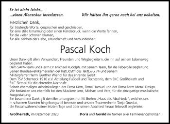 Traueranzeige von Pascal Koch von Neue Presse Coburg