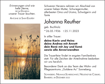 Traueranzeige von Johanna Reuther von Südthüringer Presse