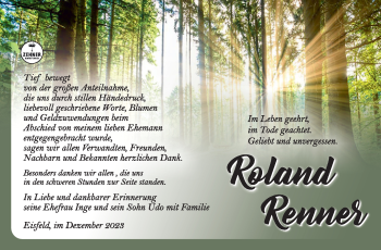 Traueranzeige von Roland Renner von Südthüringer Presse