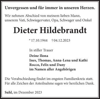 Traueranzeige von Dieter Hildebrandt von Südthüringer Presse