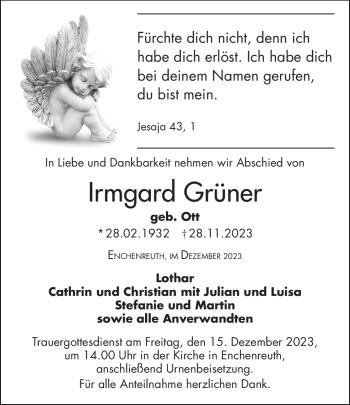 Traueranzeige von Irmgard Grüner von Frankenpost