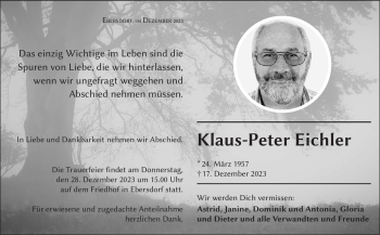 Traueranzeige von Klaus-Peter Eichler von Neue Presse Coburg