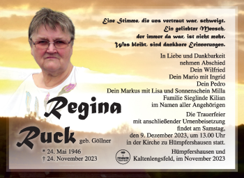 Traueranzeige von Regina Ruck von Südthüringer Presse