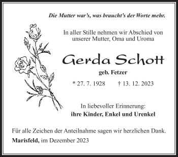 Traueranzeige von Gerda Schott von Südthüringer Presse