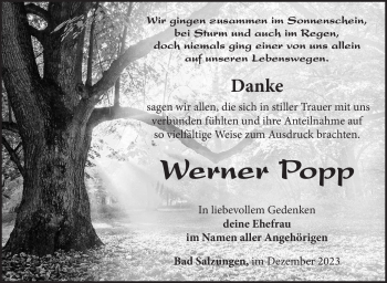 Traueranzeige von Werner Popp von Südthüringer Presse