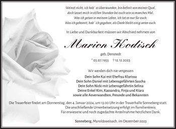 Traueranzeige von Marion Kodisch von Südthüringer Presse